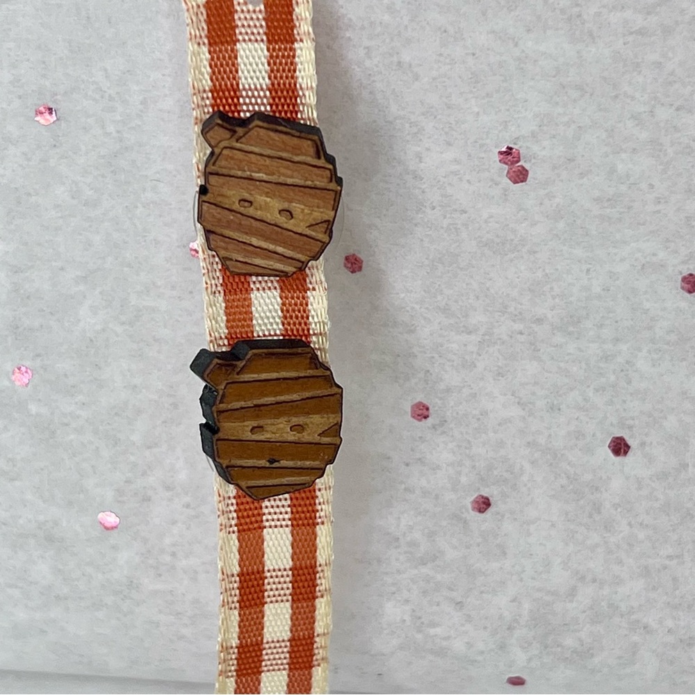 Plaid Mummy Earrings Pierced Handcrafted